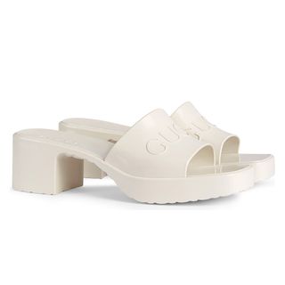 Gucci + Rubber Logo Platform Slide Sandals