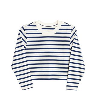 x Karla + The Long Sleeve Striped Crop in Off White & Navy