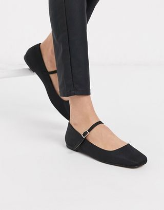 ASOS Design + Late Mary Jane Ballet Flats in Black