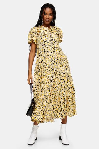 Topshop + Yellow Daisy Grandad Midi Shirt Dress