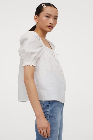 H&M + Cotton Puff-Sleeved Blouse