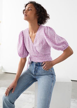& Other Stories + Printed Puff Sleeve Wrap Top