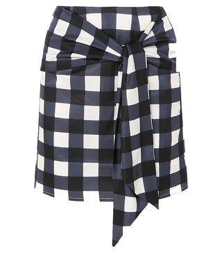 Mother of Pearl + Tie-Front Checked Cotton and Silk-Blend Mini Skirt