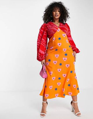 Never Fully Dressed Plus + Balloon Sleeve Maxi Dress in Contrast Graphic Print