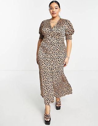 Never Fully Dressed Plus + Lindos Button Maxi Dress in Leopard Print