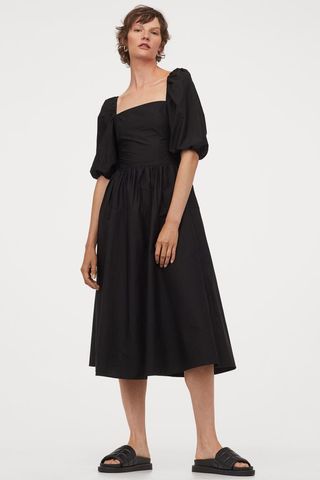 H&M + Puff-Sleeved Cotton Dress