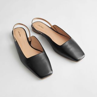 & Other Stories + Leather Square Toe Ballerina Flats