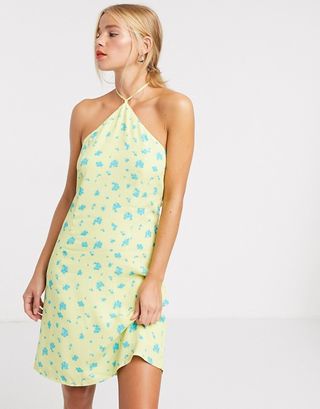 Glamorous + Halterneck Mini Dress in Bright Ditsy Floral
