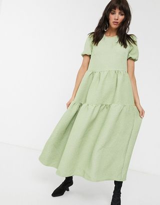 Glamorous + Tiered Maxi Smock Dress in Quilted Fabric