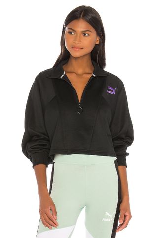 Puma + Cropped Half Zip Sweatshirt in Black Multi