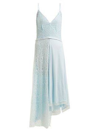Balenciaga + Asymmetric Tie-Waist Lace Slip Dress