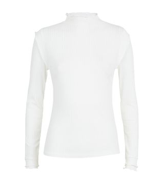 New Look + Off White Ribbed Frill Long Sleeve Top
