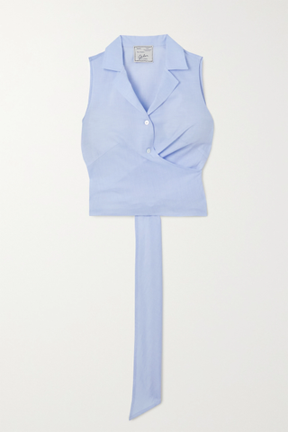 Giuliva Heritage + The Elide Cropped Tie-Back Cotton-Poplin Shirt