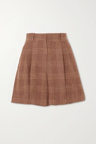 Blazé Milano + Bella Donna Fell Pleated Checked Linen and Wool-Blend Shorts