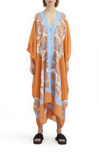 Rodebjer + Agave Wave Print Silk Caftan Dress
