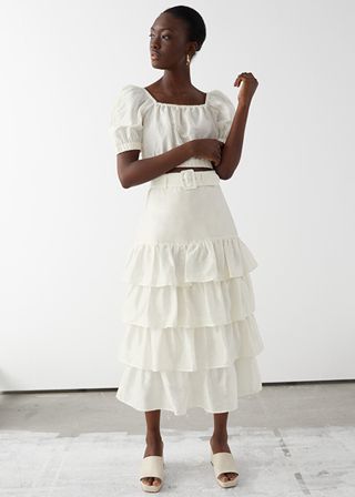 & Other Stories + Belted Ruffle Midi Skirt