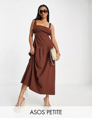 Asos Petite + Strappy Midi Dress With Cut Outs and Tie Back Detail