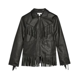 Topshop + Fringe Trim Faux Leather Jacket