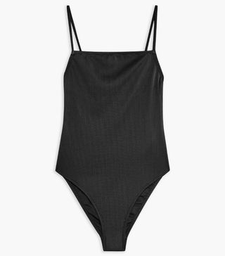 Topshop + Black Ribbed Straight Swimsuit