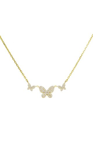 Adinas Jewels + Pavé Triple Butterfly Necklace