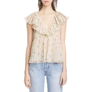 Ganni + Floral Pleated Georgette Blouse