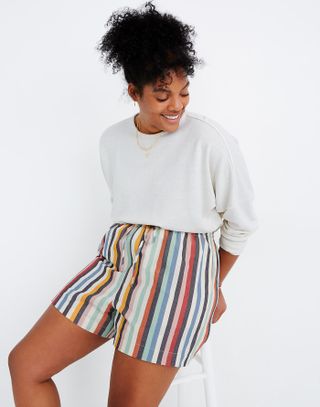 Madewell + Smocked-Waist Pull-On Shorts in Rainbow Stripe