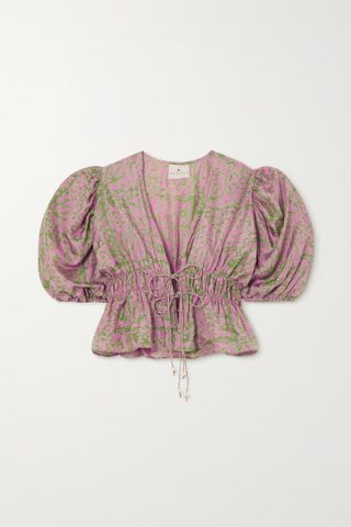 Hannah Artwear + Lalita Gathered Floral-Print Silk Blouse