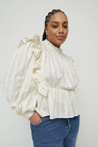 Warehouse + Plus Size Frill Front Lace Up Back Blouse