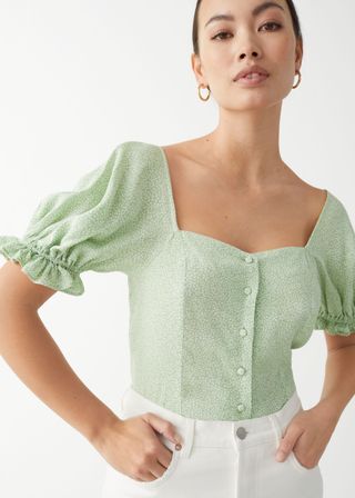 & Other Stories + Buttoned Puff-Sleeve Top