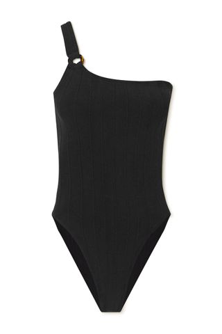 Hunza G + Nancy One-Shoulder Ribbed Seersucker Swimsuit