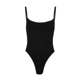Hunza G + Pamela Black Seersucker Swimsuit