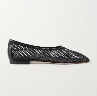 Porte & Paire + Leather-Trimmed Fishnet Loafers