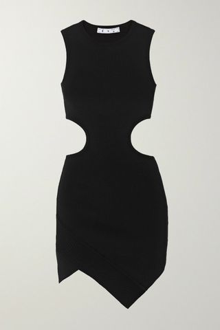 Off-White + Swiss Cheese Cutout Ribbed-Knit Midi Dress