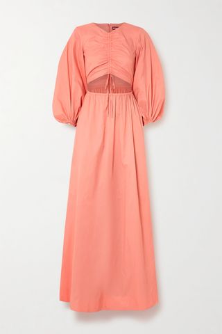 Staud + Tangier Ruched Cutout Crepe Maxi Dress