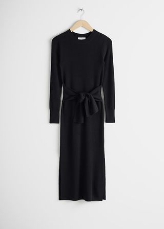 & Other Stories + Ribbed Knot Tie Belted Midi Dress