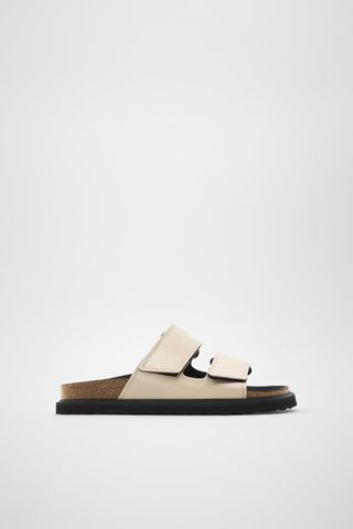 Zara + Double-Strap Flat Leather Sandals