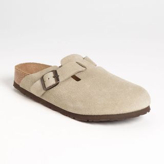 Birkenstock + Boston Soft Footbed Clogs in Taupe Suede