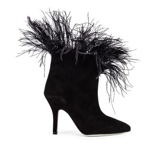 Paris Texas + Suede Stiletto Ankle Boots With Marabou Feathers