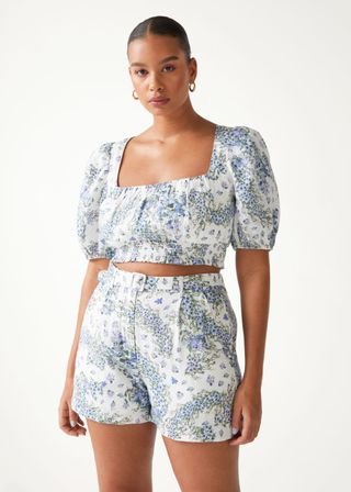 & Other Stories + Printed Puff Sleeve Crop Top