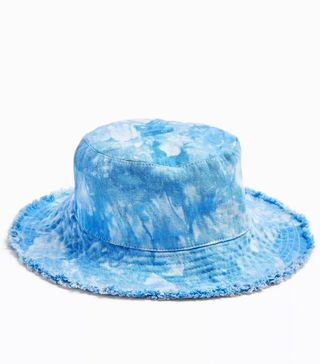 Topshop + Blue Tie Dye Fray Bucket Hat