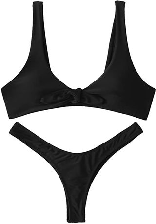 SweatyRocks + Tie Knot Front Thong Bottom Swimwear Set