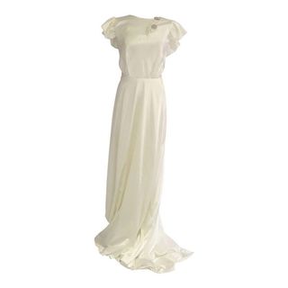 Handmade + Aline 1970s Satin Wedding Dress With Crystal
