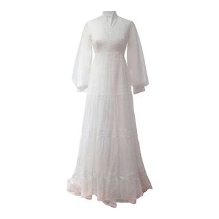 Vintage + 1970s Geometric Lace Wedding Dress