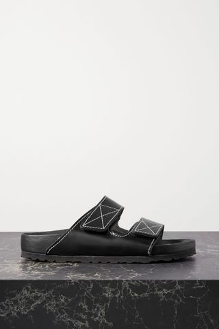 Proenza Schouler + Birkenstock + Arizona Topstitched Glossed-Leather Sandals