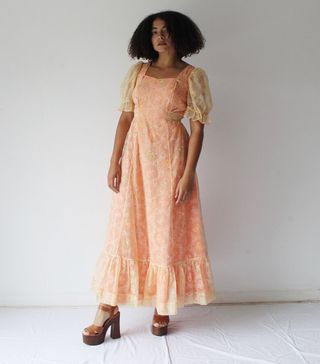 Vintage + 1970s Pastel Peach Prairie Dress