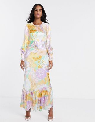 ASOS + Design Belted Maxi Tea Dress With Balloon Sleeve in Floral Print