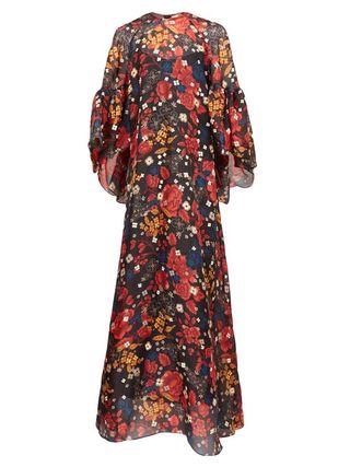 Biyan + Gallie Floral-Print Silk Maxi Dress