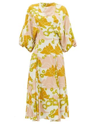 Ssōne + Mountain Balloon-Sleeve Floral-Print Midi Dress