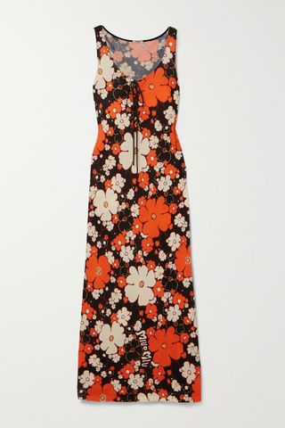 Miu Miu + Lace-Up Floral-Print Stretch-Jersey Maxi Dress
