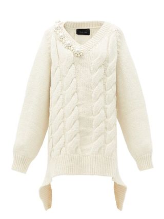Simone Rocha + Pearl-Embellished Oversized Cable-Knit Sweater